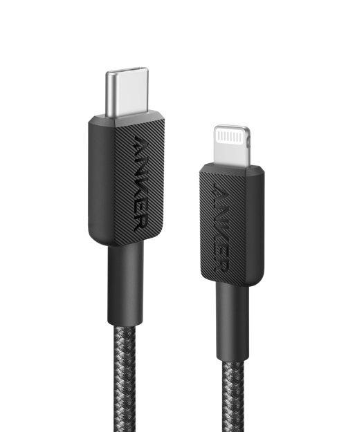 صورة كابل شحن انكر USB-C to lightning اسود طول 0.9 متر 